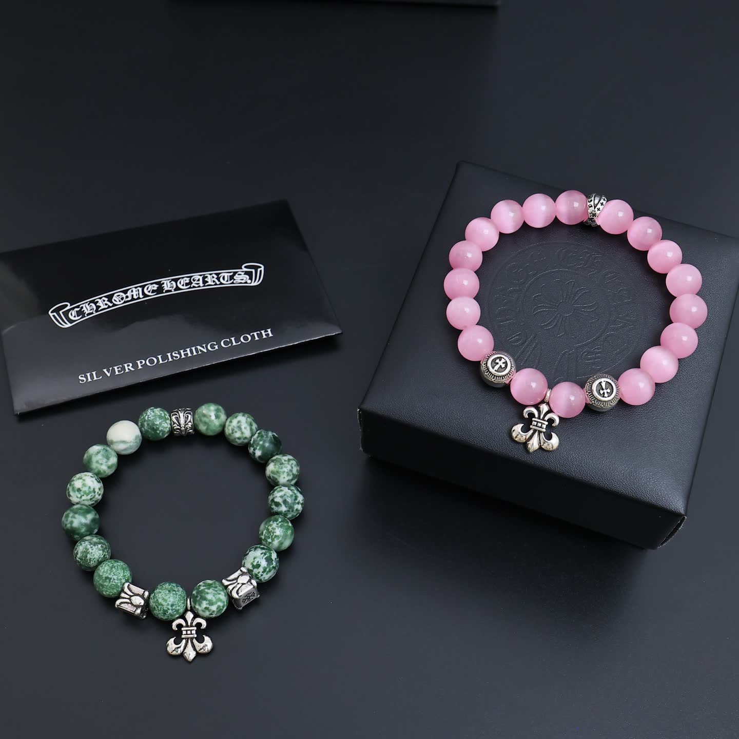 Chrome Hearts Beaded Bracelet with Fleur-de-lis Charms Chrome Hearts Beaded Bracelet with Fleur-de-lis Charms